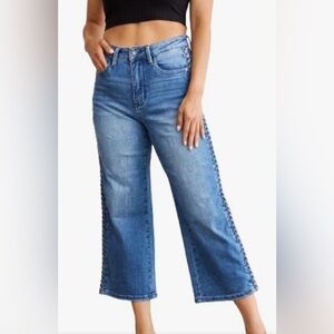 Judy Blue Braided Accent Wide Leg Cropped Jean